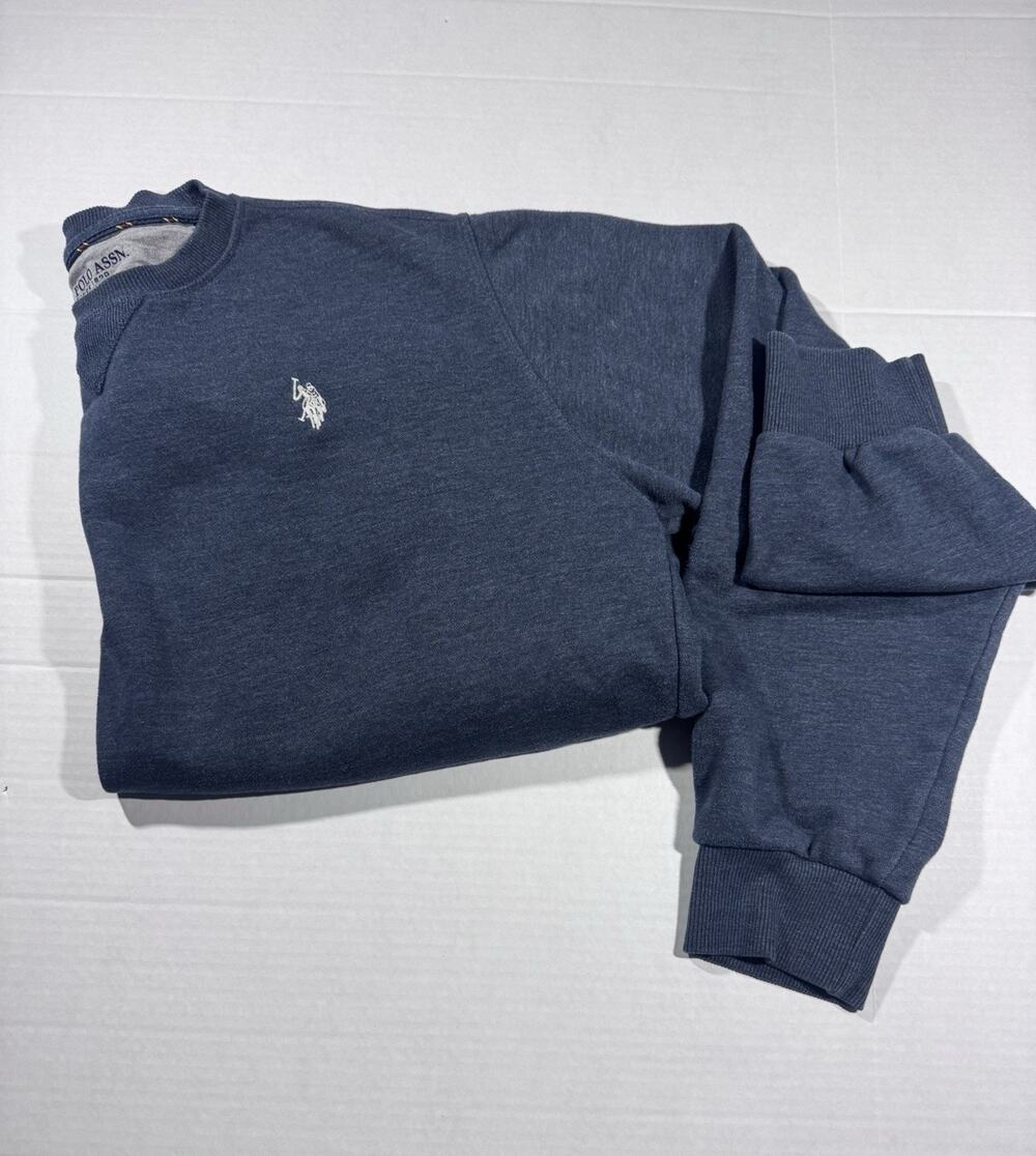 U.S. Polo Assn. Men’s M Blue Heavyweight Fleece Crewneck Pullover Logo